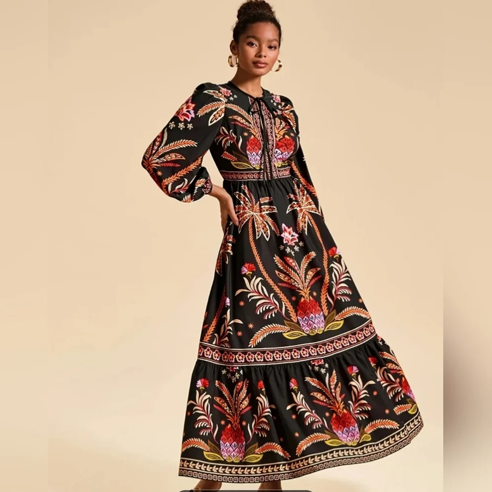 Black Floral Maxi Dress with Long Sleeves - Picture 5 of 10